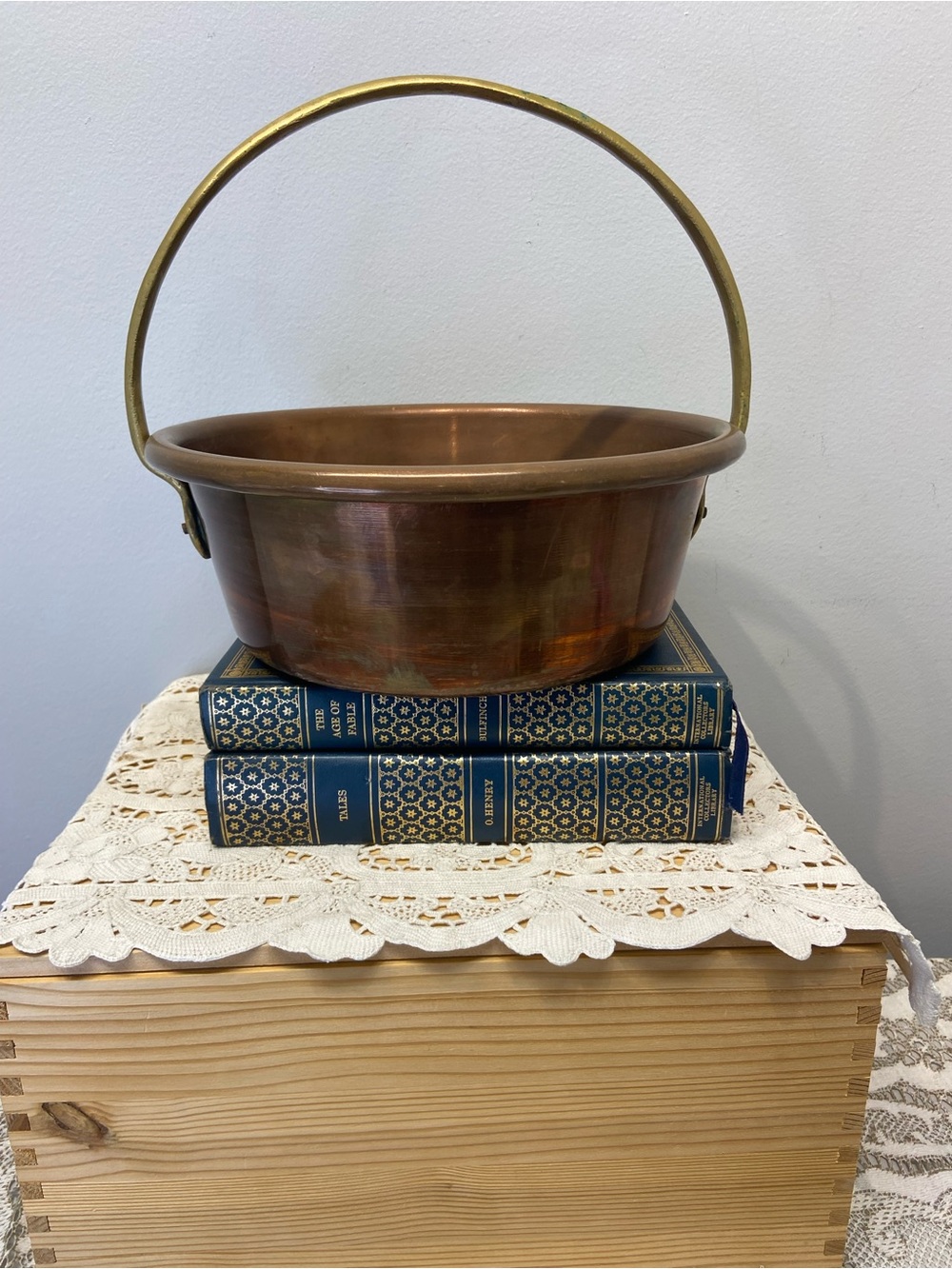 Vintage Antique Copper Pot with Brass Fixed Handle